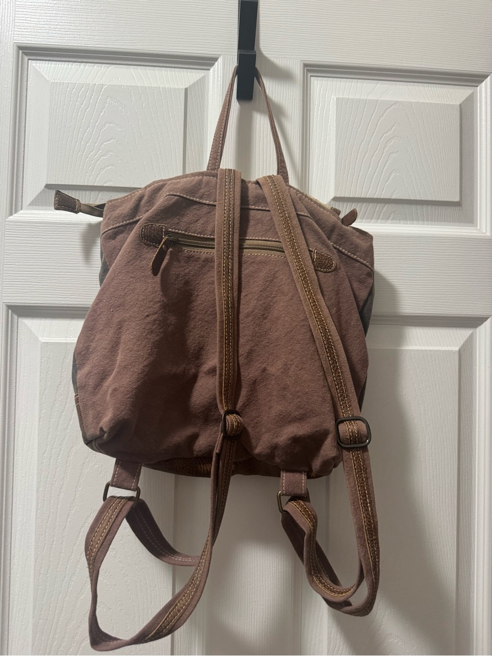 Myra Bag Brown and Black Canvas Floral Flap Backpack - Picture 6 of 6